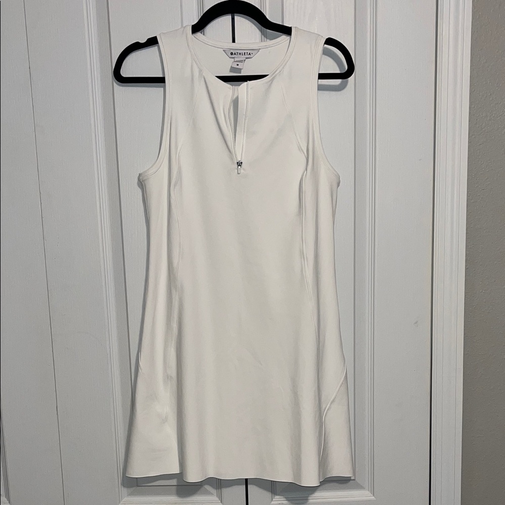 Athleta White Sleeveless Zip-Front Mini Dress